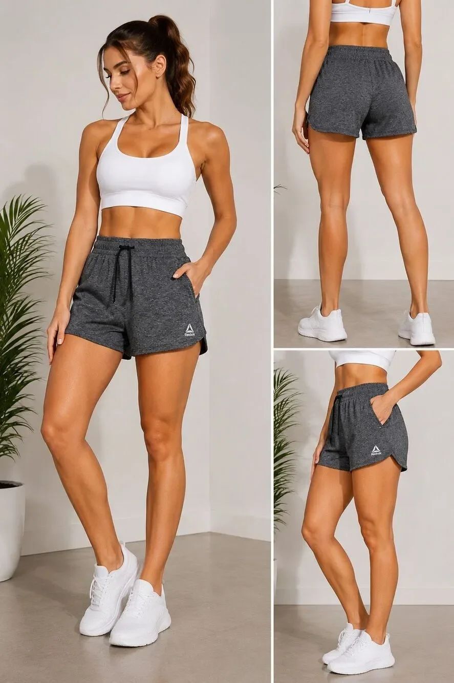 Reebok Womens Gray Running Shorts Drawstring Pockets Athletic Activewear XL